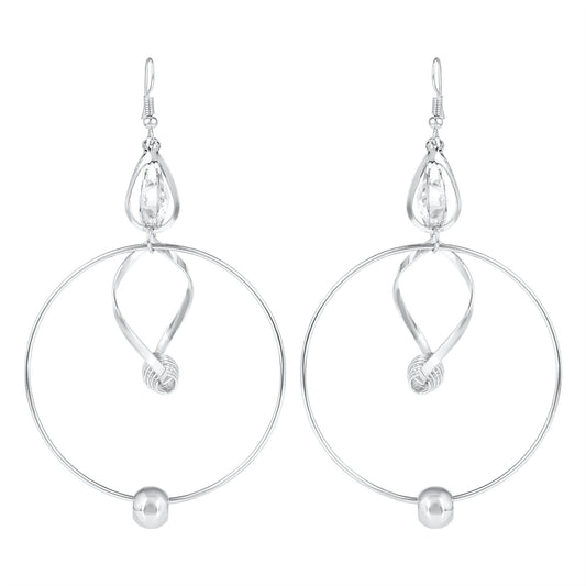 Brass Silverplated White Imitation Diamond Designer Big Hoop Bali earrings