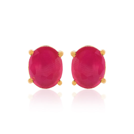 Goldplated Faux Burma Ruby cut stone Stud Earring
