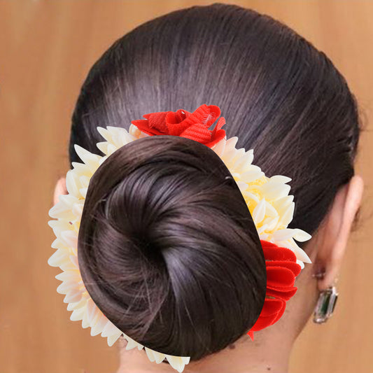Artificial Mogra and Gulab floral perfumed Gajra Veni Hair Accessory (HASC5261)
