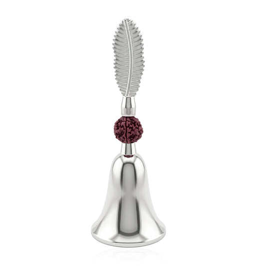 Premium Brass Silver Plated Sweet Sounding Puja Hand Bell with Holy Rudraksha Pooja Ghanti for Home Mandir(HDKL7825)