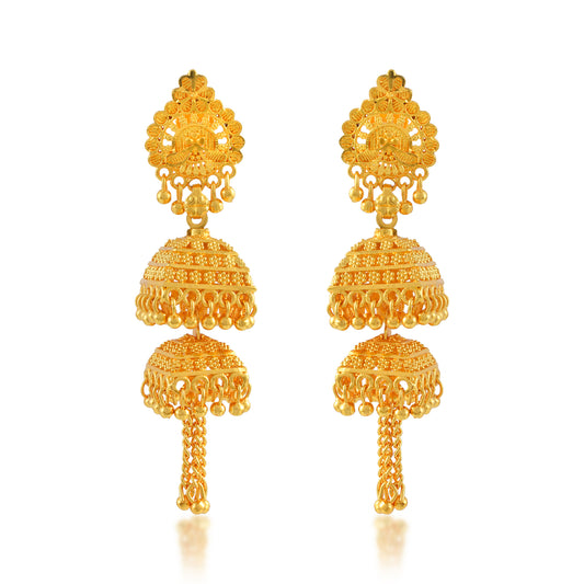 Brass 24KT Micron Gold Plated Handmade Women Jhumki Earrings (JHAT2696)