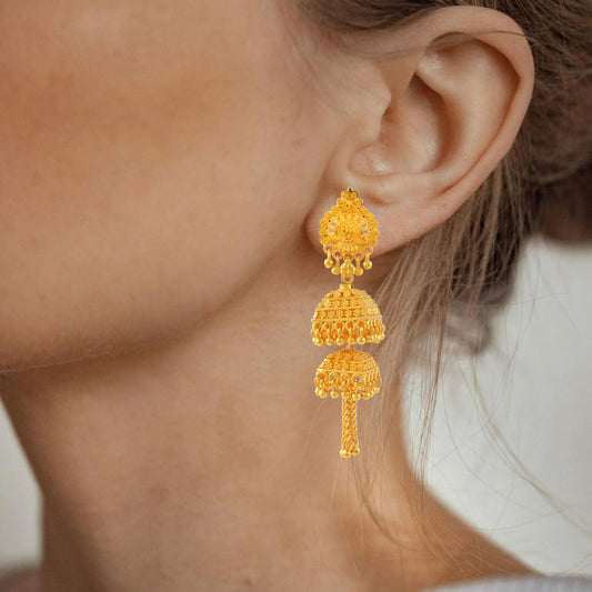 Brass 24KT Micron Gold Plated Handmade Women Jhumki Earrings (JHAT2696)