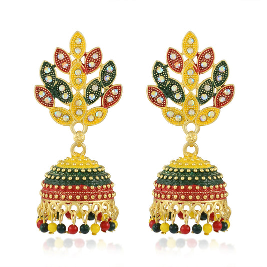 Brass Goldplated Handmade Rasrawa Mutlcolour Colourful Jhumka Earrings