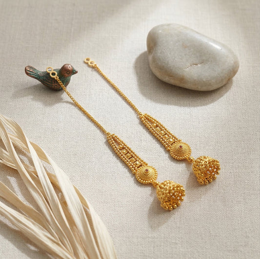 Brass Gold plated Handmade Kan chain long Jhumki for Women tradtional (JHAT8537)