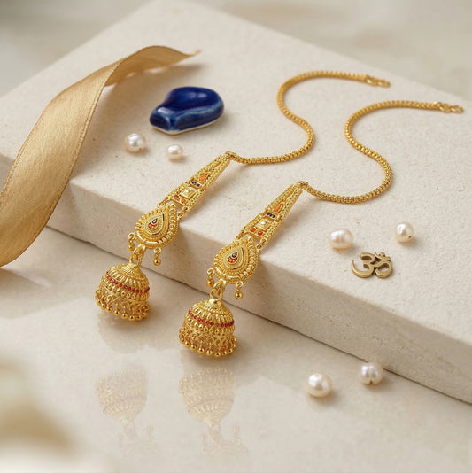 Brass Gold plated Handmade Kan chain long Jhumki for Women tradtional (JHAT8540)