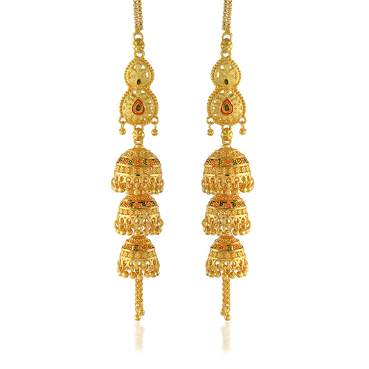 Brass Gold plated Handmade Kan chain long Jhumki for Women tradtional (JHAT8542)