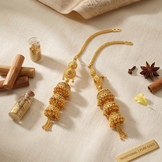 Brass Gold plated Handmade Kan chain long Jhumki for Women tradtional (JHAT8542)