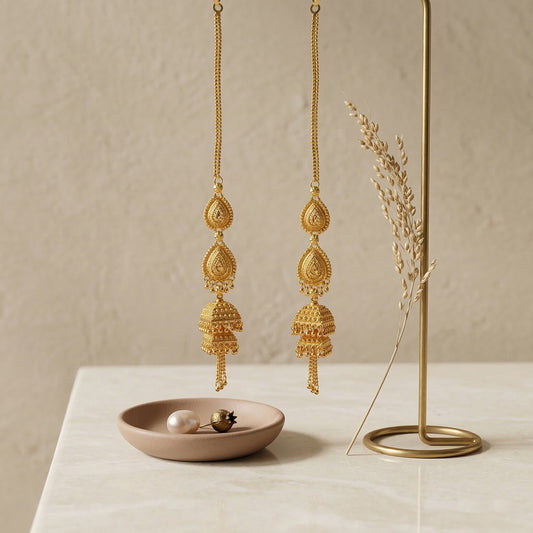 Brass Gold plated Handmade Kan chain long Jhumki for Women tradtional (JHAT8543)