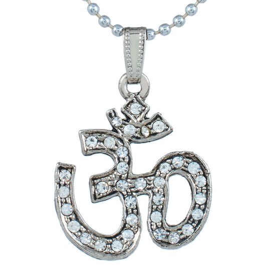 CZ studded AntiqueSilver finish Om Pendant
