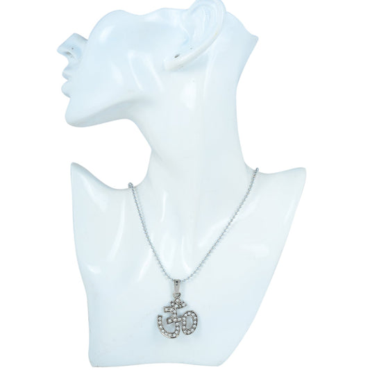 CZ studded AntiqueSilver finish Om Pendant