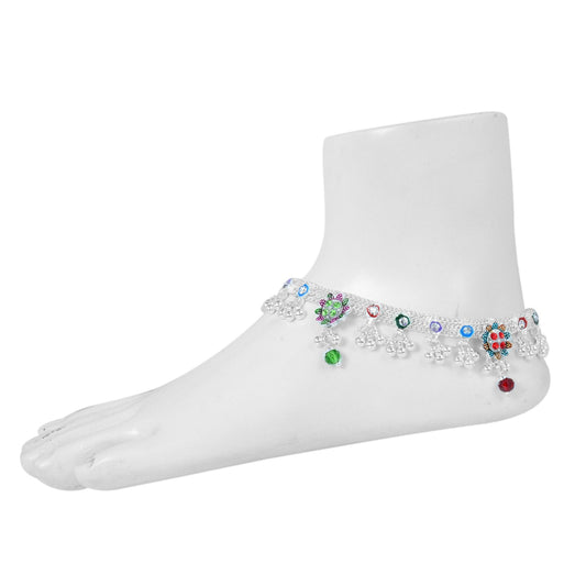 Silver plated handmade Garden look colourful traditional Ethnic Bridal Jewellery Anklet for Women
