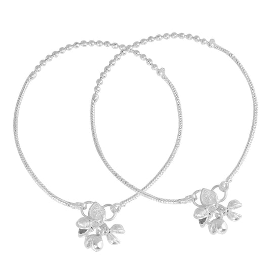 Silver plated single strand ball beaded traditional ethnic Anklet