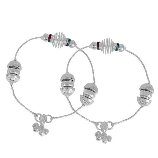 Silver plated light weight Meenakari dholki pattern jewellery Anklet