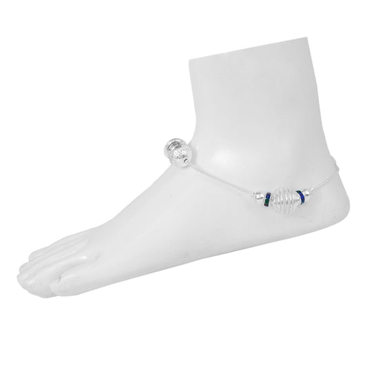 Silver plated light weight Meenakari dholki pattern jewellery Anklet