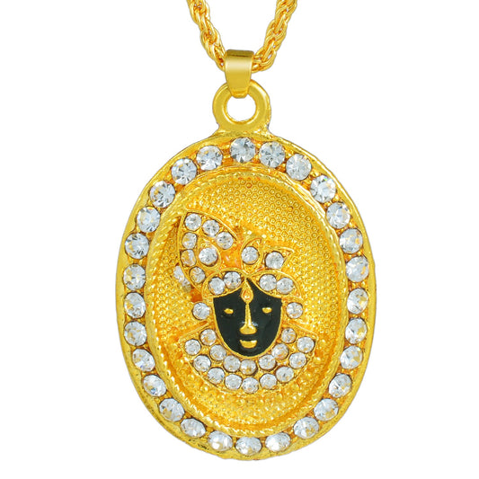 CZ Gold plated black enamelled Krishna face, chain pendant