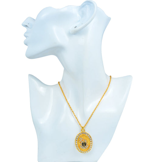 CZ Gold plated black enamelled Krishna face, chain pendant