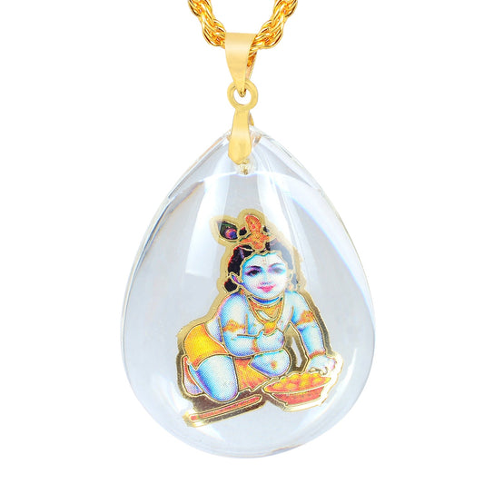 Crystal Aquarium encased Krishna chain pendant necklace