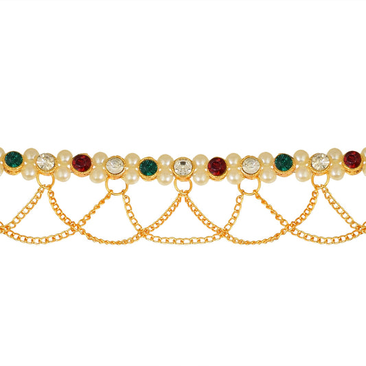 Brass Goldplated Pearl and Colourstones Traditional Kamarbandh