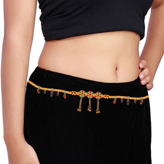 Brass Goldplated Sleek and Stylish Colourstones Kamarbandh