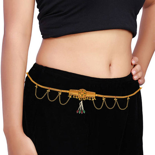 Brass Goldplated Stylish Hamdmade Kundan and Pearls Traditional Kamarbandh