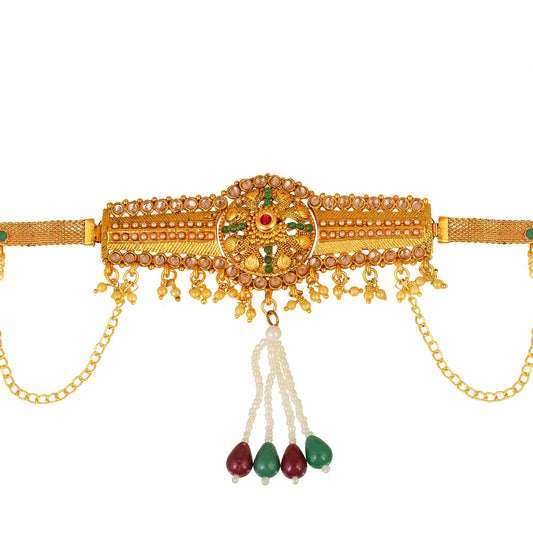 Brass Goldplated Stylish Hamdmade Kundan and Pearls Traditional Kamarbandh
