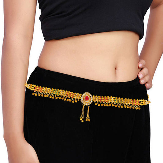 Brass Goldplated Faux Ruby & Kundan Traditional Kamarbandh