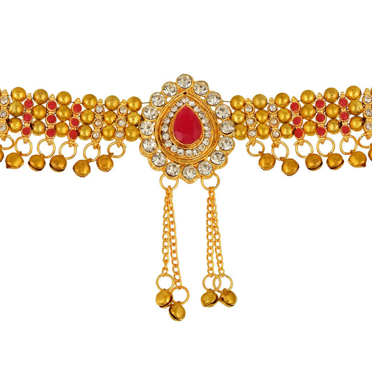 Brass Goldplated Faux Ruby & Kundan Traditional Kamarbandh