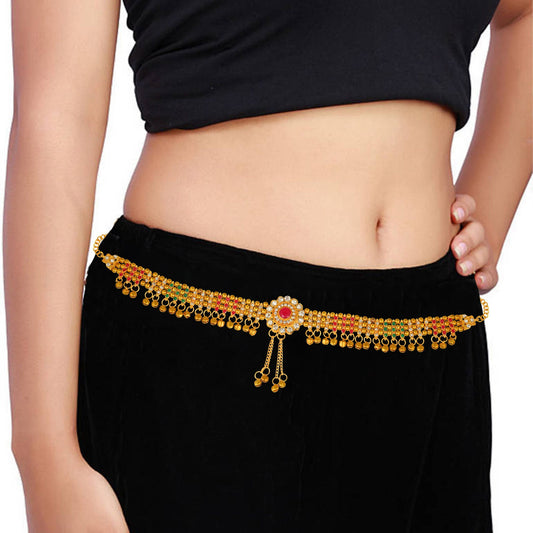 Brass Goldplated Imitation Ruby & White American Diamonds Traditional Kamarbandh