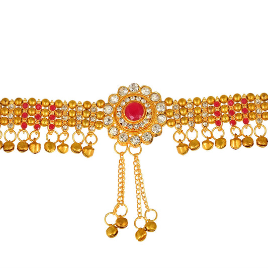 Brass Goldplated Imitation Ruby & White American Diamonds Traditional Kamarbandh