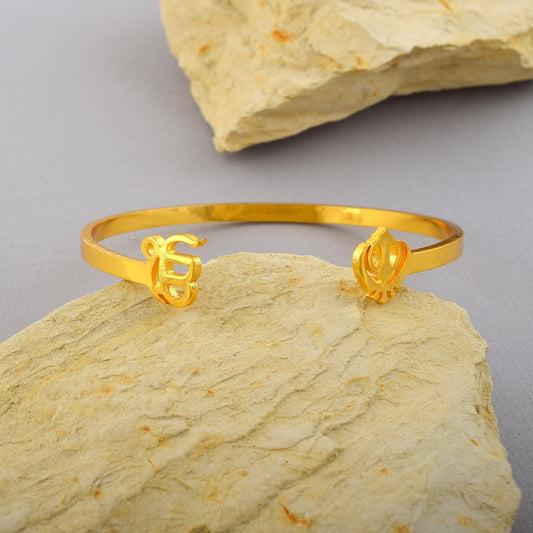 Sikh Kada in Stainless Steel Micron Gold Plated Adjustable Cuff Bracelet (KDDM3868)