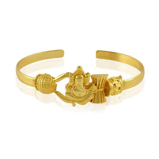 Brass Micron Gold Ganesh Cuff Kada for men women (KDNI8304)