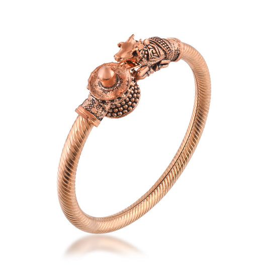 Pure Copper Hindu Spiritual Shiva Symbols Nandi and Shivling Design Kada (KDNI8241)