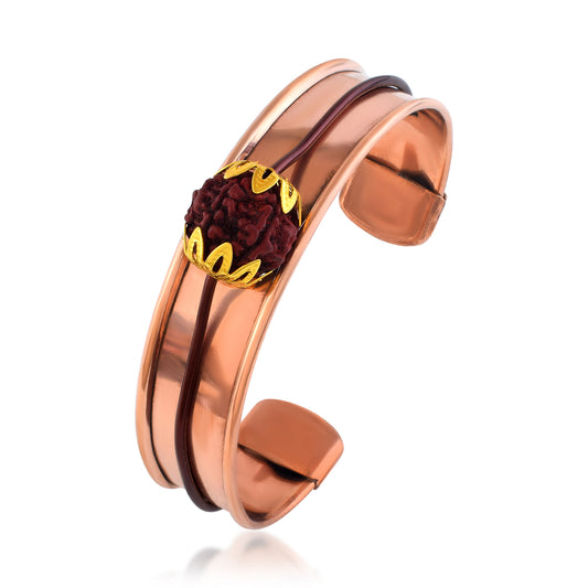 Pure Copper Panchmukhi Rudraksha Kada Cuff Bracelet (KDNI8324)