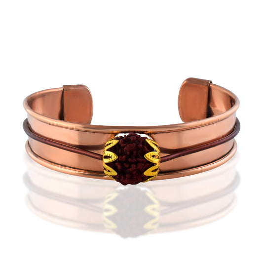Pure Copper Panchmukhi Rudraksha Kada Cuff Bracelet (KDNI8324)