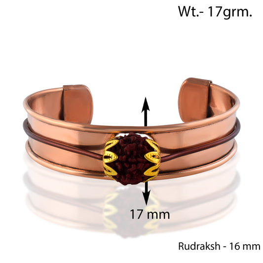 Pure Copper Panchmukhi Rudraksha Kada – Adjustable 17mm Broad Cuff (KDNI8324)
