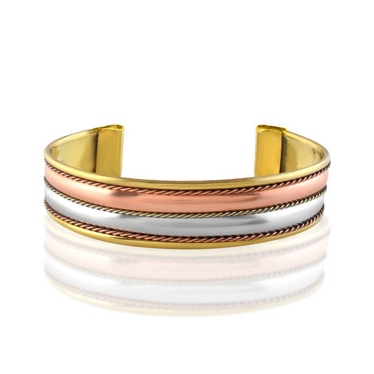 Tri-Metal Adjustable Copper, Steel & Brass Adjustable Bangle Kada Cuff Bracelet | 17mm Broad | 16g | Health & Astrological Benefits (KDNI8327)