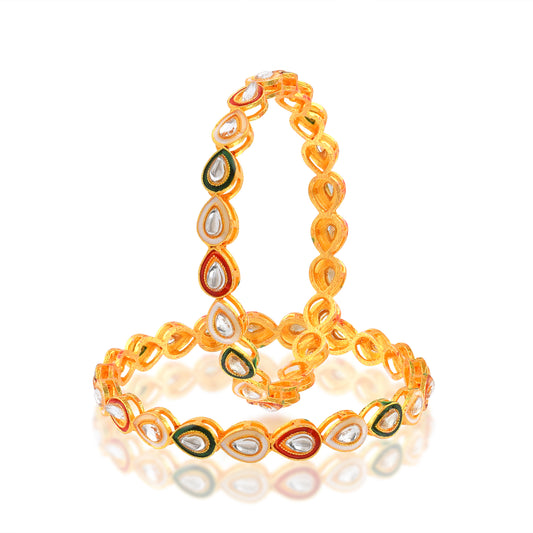 Brass 24KT Gold plated Kundan Meenakari Traditional Bangle Kada set (KDVK2307)