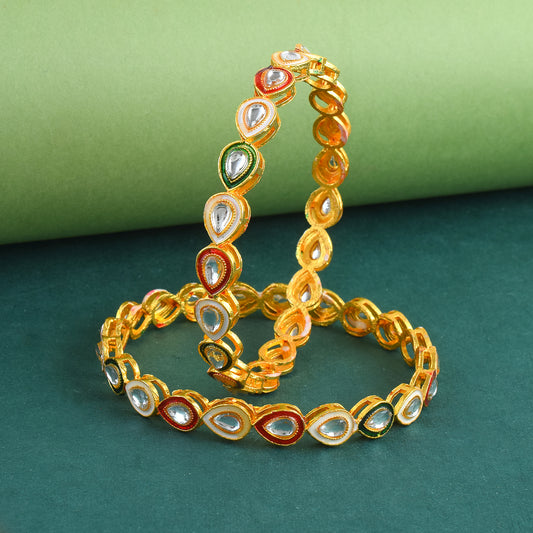 Brass 24KT Gold plated Kundan Meenakari Traditional Bangle Kada set (KDVK2307)
