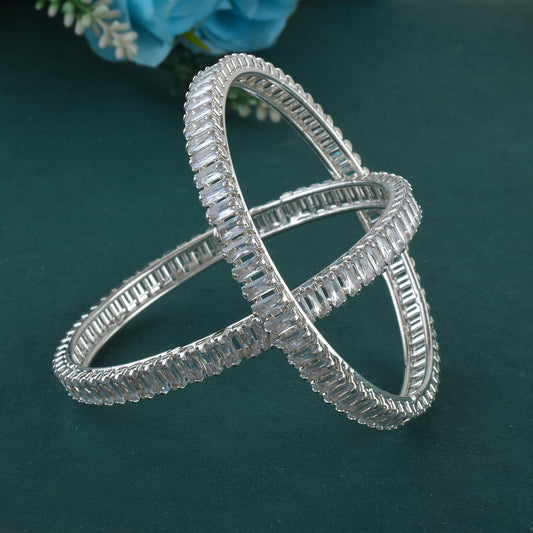 Platinum plated Imitation Diamond Moissanite Bangle set (KDVK2308)