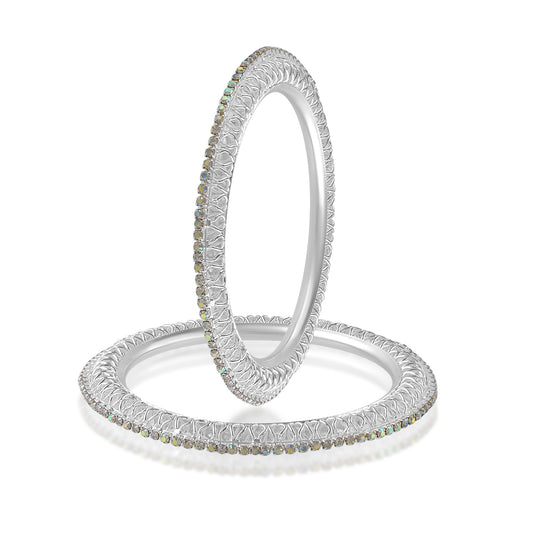 Platinum Plated Moissanite (Imitation Diamond) Studded Bangle Set for Women (KDVK2310)