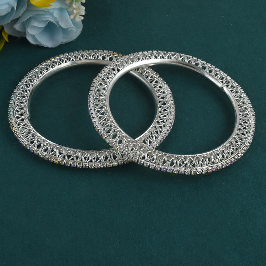 Platinum Plated Brass Moissanite Studded Bangle Set (KDVK2310)