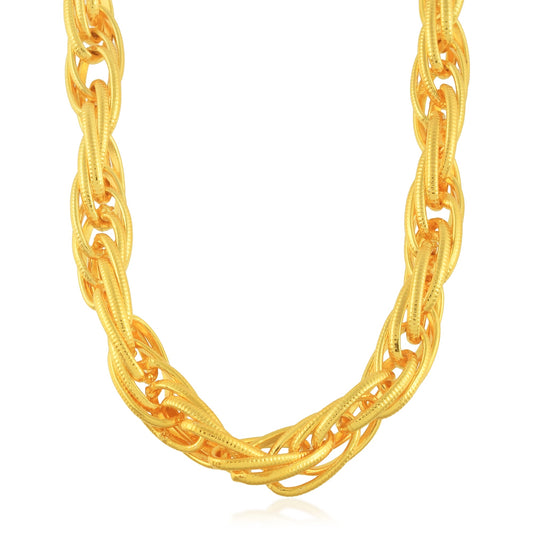 Brass Goldplated Textured Oval Link Fashion Necklace Chain
