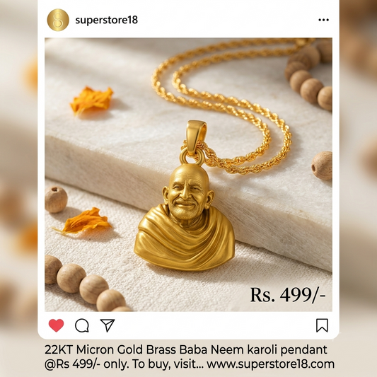 Brass 24KT Micron Gold plated Baba Neem Karoli pendant Hanuman Ansh locket (PCUP4543)
