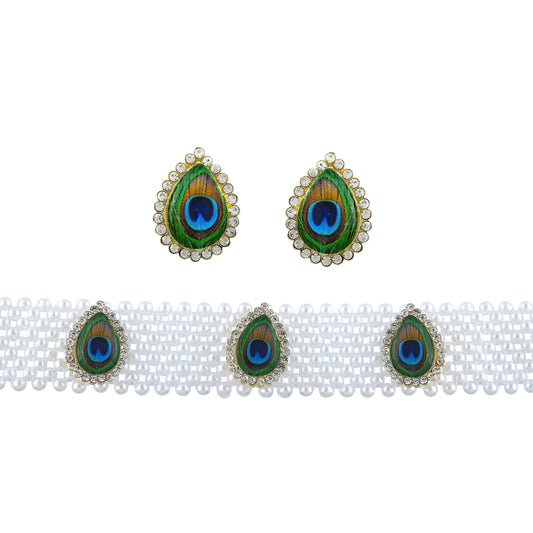 Peacock Motif Pearl Choker Necklace Set for Women (NSKL7800)