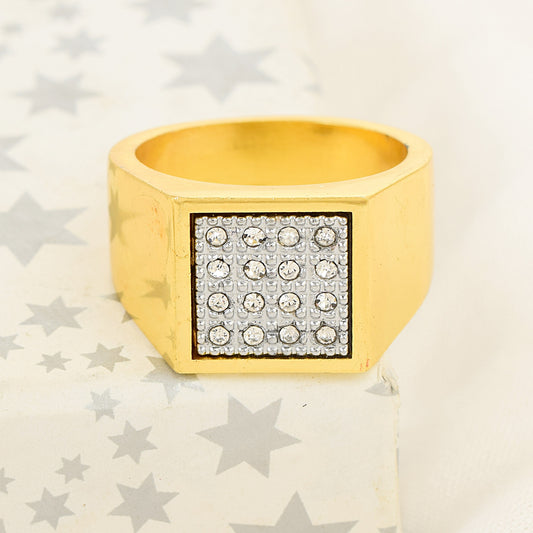 Stainless Steel Gold Plated Created Diamond Men finger ring (ORSV1532)