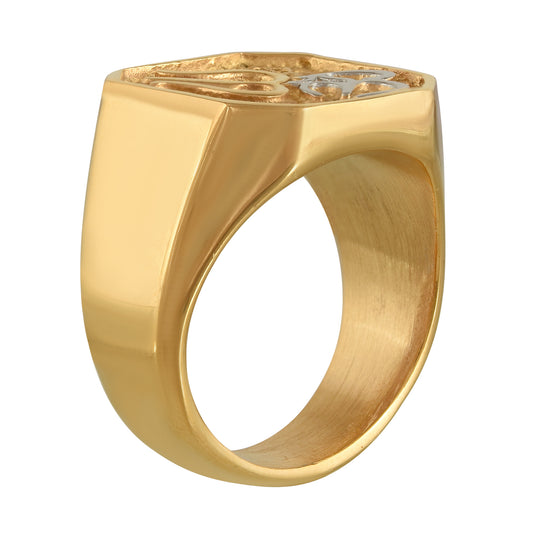 Brass Gold plated thick heavy OM Trishul dual tone finger ring Men (ORAJ3201)