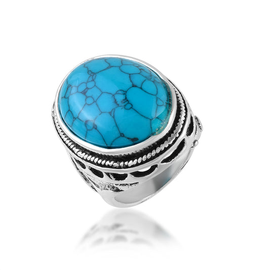Brass Antique silver finish Big and Bold statement Turquoise Firoza Ring (ORDJ2503)