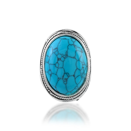 Brass Antique silver finish Big and Bold statement Turquoise Firoza Ring (ORDJ2503)