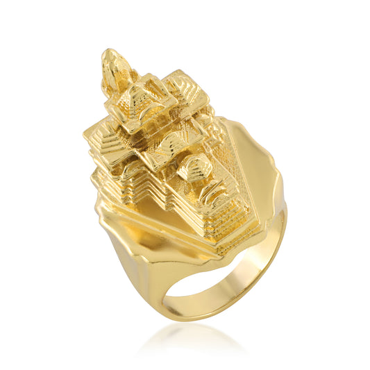 Brass Gold Heavy 3D Ram Mandir finger ring for Men (ORDM3754)