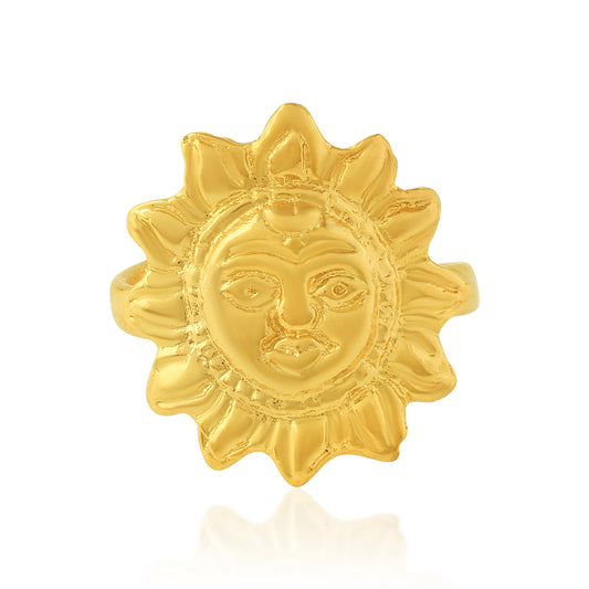 Brass 24KT Micron Gold Sun finger ring Free size Men Women (ORGS5944)